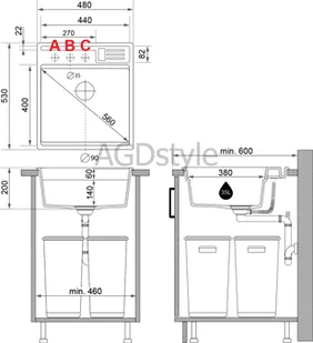 BRANDE ZONE POCKET RIGHT 480-50 WITHE (biały) - Zlewozmywaki - miniaturka - grafika 1