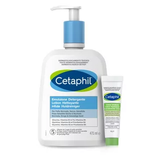 Cetaphil Emulsja Oczyszczająca twarz i ciało, dla skóry normalnej, wrażliwej, suchej i nietolerancyjnej, Nawilża do 4 dni, bez perfum, rozmiar 470 ml + Travel Size Krem nawilżający 14g - Kremy do twarzy - miniaturka - grafika 1