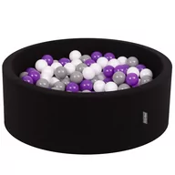 Zabawki do kąpieli - KiddyMoon Suchy basen okrągły z piłeczkami 7cm czarny: biały-szary-fiolet 90x30cm/300piłek Zabawka basen piankowy - miniaturka - grafika 1