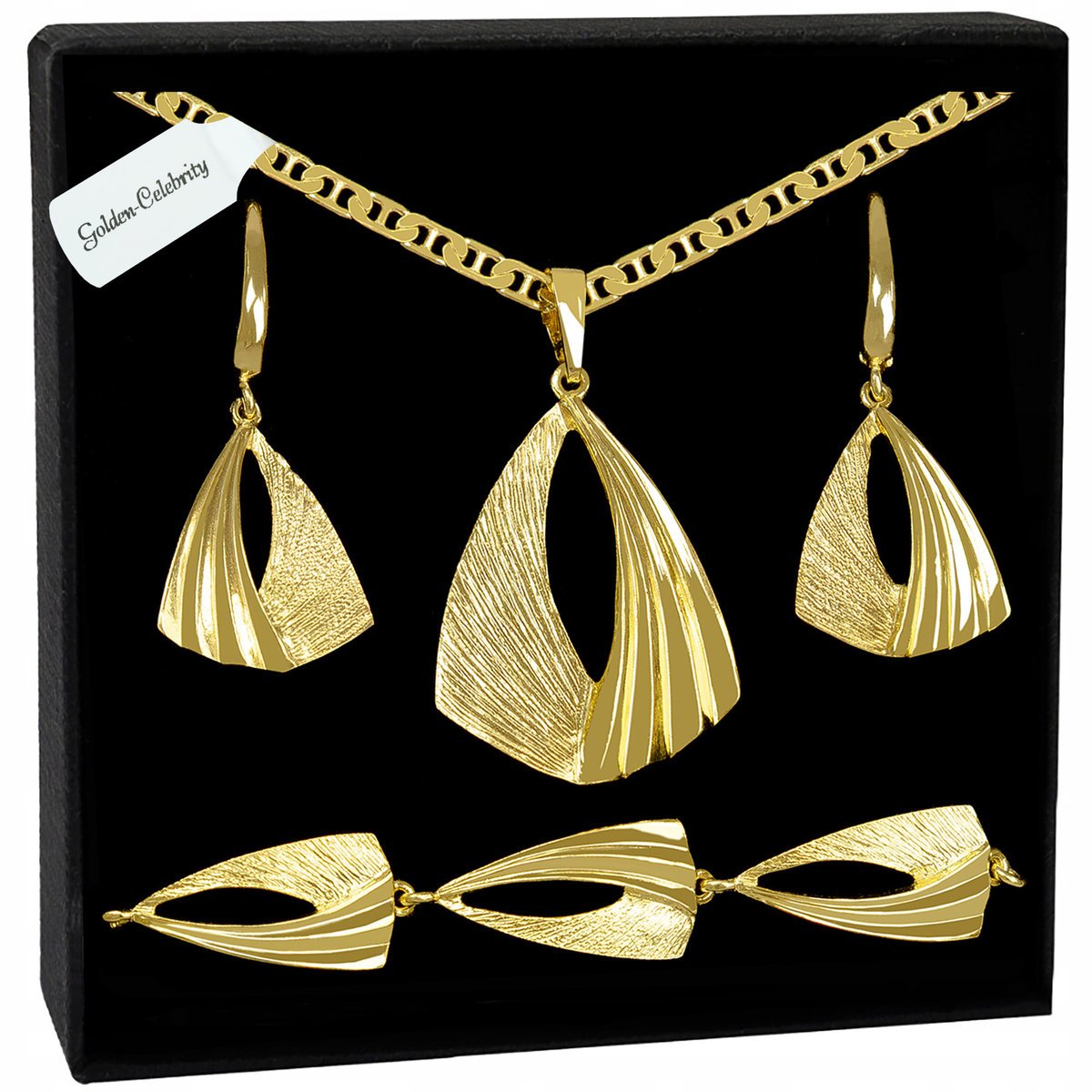 KOMPLET BIŻUTERII DAMSKIEJ ZŁOCONY NASZYJNIK 925 BRANSOLETKA KOLCZYKI 50 CM