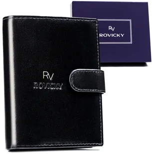 Elegancki portfel męski z zapięciem ze skóry naturalnej z ochroną kart RFID Rovicky, czarny - Portfele - miniaturka - grafika 1