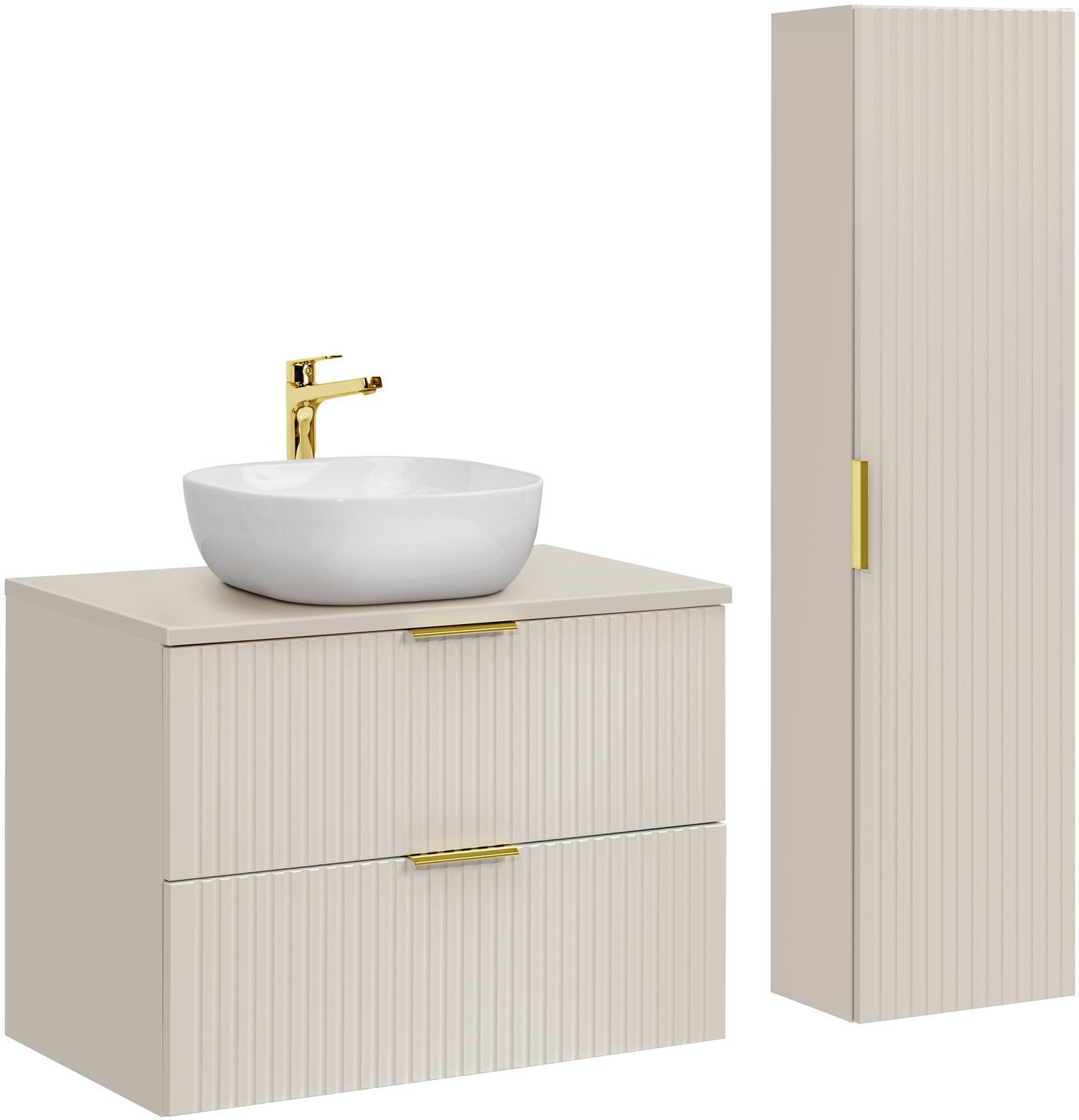 Zestaw meblowy 80cm z blatem, 1 umywalką nablatową Smile i Szafką wysoką