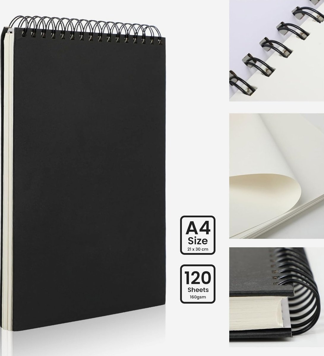 SZKICOWNIK A4 120 STRON SPIRALNY GRUBY PAPIER TWARDY WIĄZANIE CZARNY