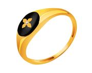 Sygnety - Złoty pierścionek z cyrkonią i emalią - sygnet - miniaturka - grafika 1