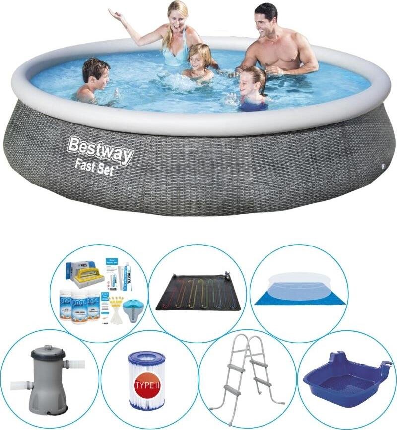 Basen wraz z akcesoriami - Bestway Fast Set Rattan 396x84 cm okrągły