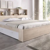 Łóżka - Łóżko 140 x 190 cm ze skrzynią i - Naturalny i biały + Stelaż - VARDIEL - miniaturka - grafika 1