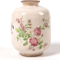Wazony i flakony - Mały, biały, ceramiczny wazon w stylu francuskim, ręcznie malowany szkliwem spękanym, na stół weselny, 14 cm (kwiatowa róża) - miniaturka - grafika 1