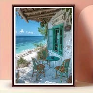 Rękodzieło - TEMU 5D Kit do malowania diamentów - Scenic z błękitną wodą i białym piaskiem, duże okrągłe diamenty, DIY Home Decor do wystawienia na ścianie lub na - miniaturka - grafika 1