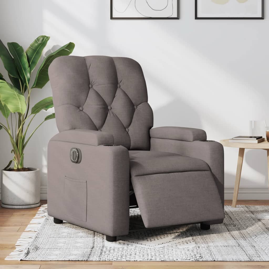 vidaXL Elektryczny fotel rozkładany, kolor taupe, obity tkaniną