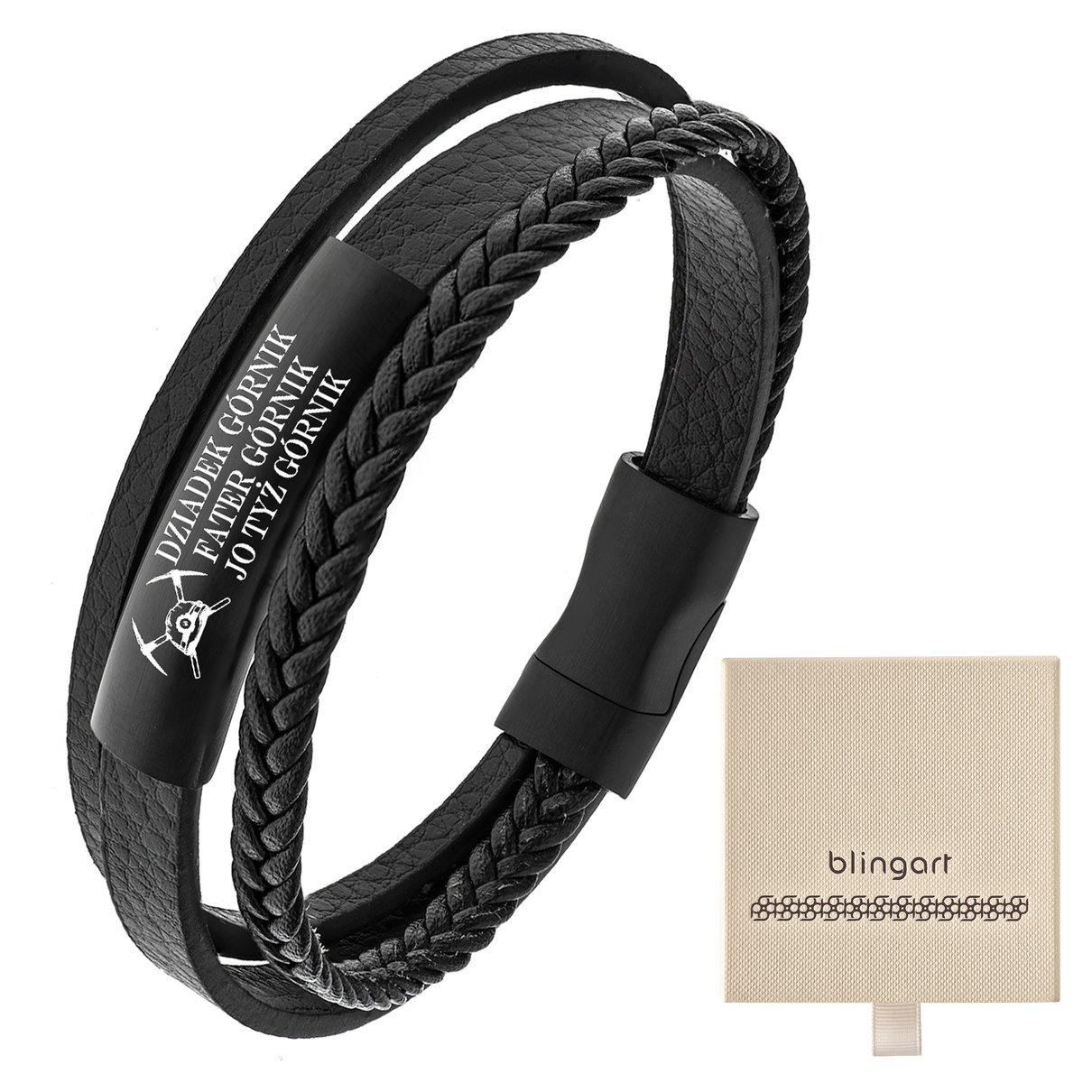 Bransoletka z GRAWEREM skórzana męska / damska ple