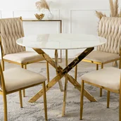 Stoły - Stół Okrągły Szklany BALI 100 cm Biały Marmur/Złoty Glamour - miniaturka - grafika 1