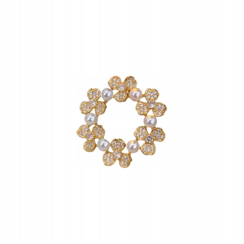 efektowna BROSZKA ozdoba do ubrań BIAŁE PERŁY zdobiona cyrkoniami