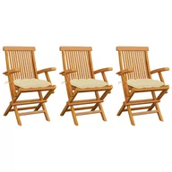 Fotele i krzesła ogrodowe - vidaXL Lumarko Krzesła ogrodowe, kremowe poduszki, 3 szt., lite drewno tekowe! 3062531 - miniaturka - grafika 1