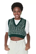 Kamizelki damskie - TRENDYOL Damska kamizelka z dekoltem w serek, jednokolorowa, podkreślająca figurę, dzianinowa bluza, morska, L, morski, L - miniaturka - grafika 1