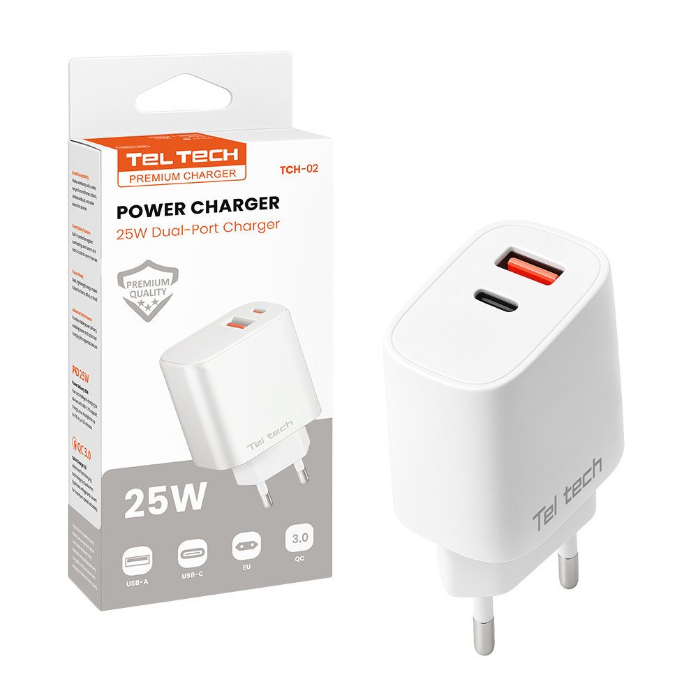 Teltech ładowarka sieciowa USB / Typ-C 25W biały TCH-02