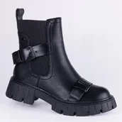 Botki damskie - Botki traperki damskie GOODIN GD-XR-628 skóra eko klamry czarne 36 - miniaturka - grafika 1