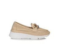 Mokasyny damskie - Beżowe mokasyny ze złotym łańcuchem Toscanio BM 1004 - 37 - miniaturka - grafika 1