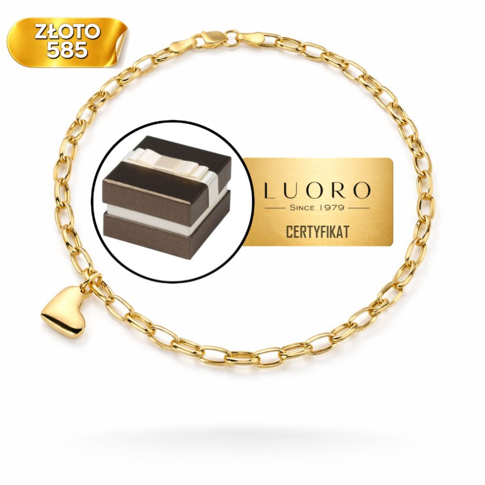 Bransoletka złota 585 14K splecione ogniwa z serduszkiem 19 CM elegancka
