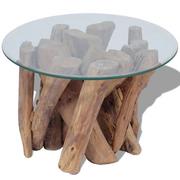 Ławy i stoliki kawowe - vidaXL Stolik kawowy z solidnego drewna tekowego, okrągły blat 60 cm - miniaturka - grafika 1