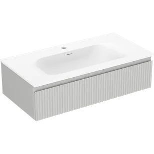 Mexen Rivel szafka łazienkowa 90 cm z umywalką Vela, 1 szuflada, ryflowana , szara mat/biała mat - 91A20-09023-1-BF62-W23M01 - Szafki łazienkowe - miniaturka - grafika 1