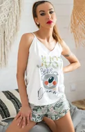 Piżamy damskie - Wzorzysta piżama damska z krótkimi spodenkami Phasco White 2413, Kolor biały, Rozmiar S/M, LivCo Corsetti Fashion - Primodo.com - miniaturka - grafika 1