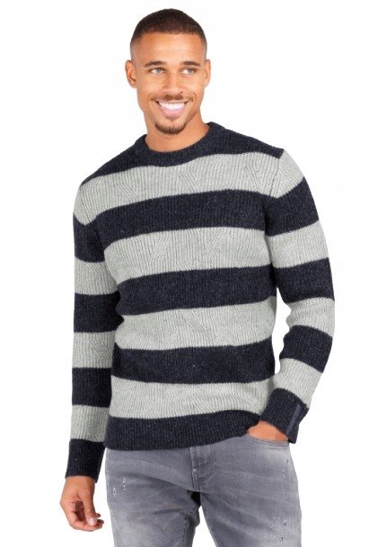 KEY LARGO SWETER MĘSKI PASKI PÓŁGOLF GRANATOWO SZARY L 1J9A