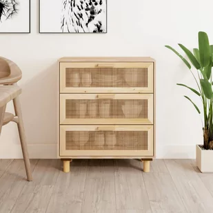 Kredens, brązowa, 60x30x70 cm, lita sosna i naturalny rattan - Szafki nocne - miniaturka - grafika 1