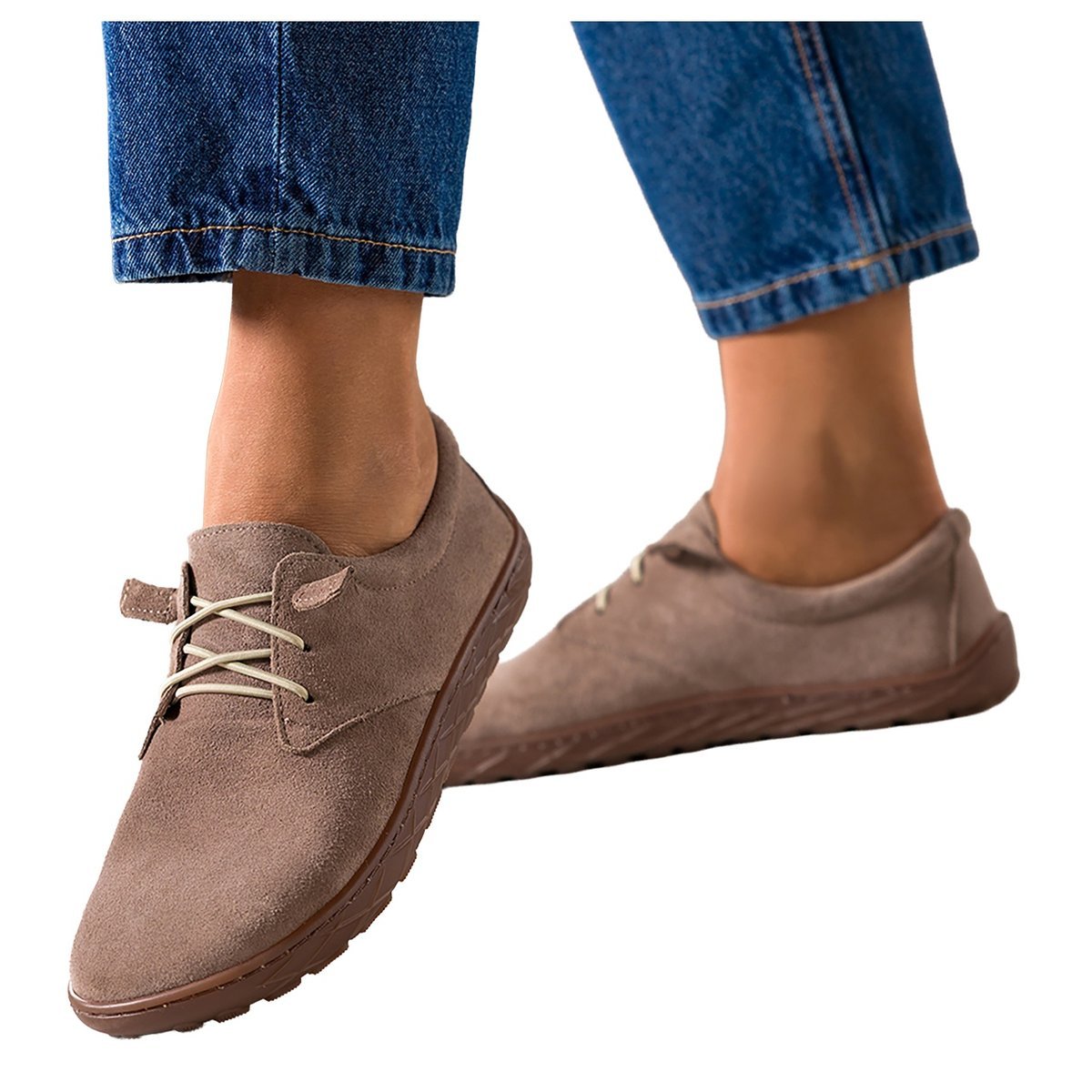 Beżowe buty barefoot skórzane damskie szerokie na elastycznej płaskiej podeszwie elastyczne jasnobeżowe sznurówki PRODUKT POLSKI Casu 89810-39