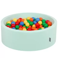 Zabawki do kąpieli - KiddyMoon Suchy basen okrągły z piłeczkami 7cm miętowy: żółty-zielony-niebieski-czerwony-pomarańcz 90x30cm/200piłek Zabawka basen piankowy - miniaturka - grafika 1