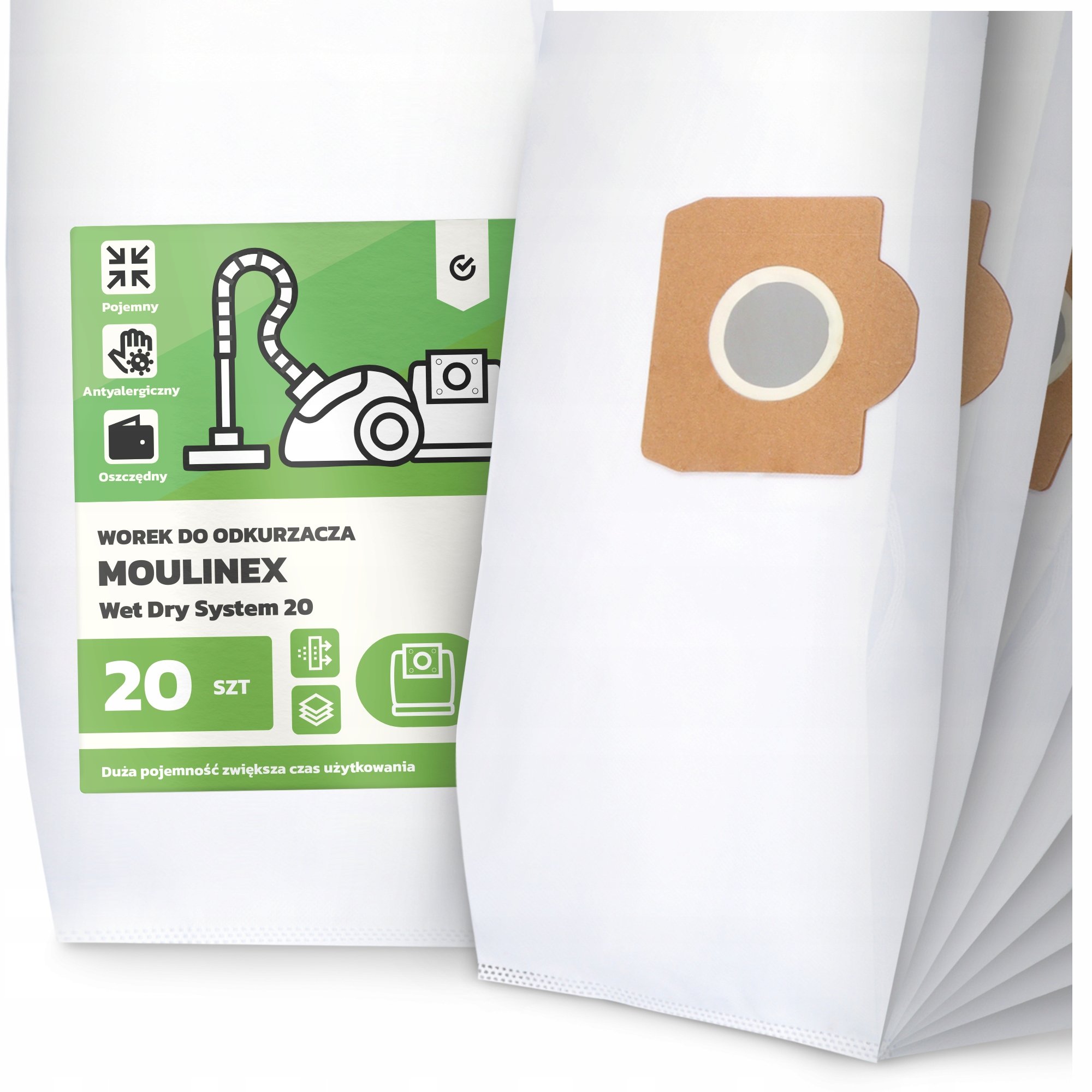 20x Worek do Odkurzacza Moulinex Wet Dry System 20 Syntetyczny Duży Worki