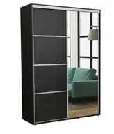 Szafy - Szafa Przesuwna Ubraniowa Kacper Lustro 100 x 220 Czarny Wysoka /Pojemna - miniaturka - grafika 1