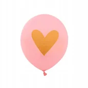 Baby shower i roczek - BALONY RÓŻOWE ZE ZŁOTYM SERCEM 5 SZTUK URODZINY ROCZEK DEKORACJA - miniaturka - grafika 1