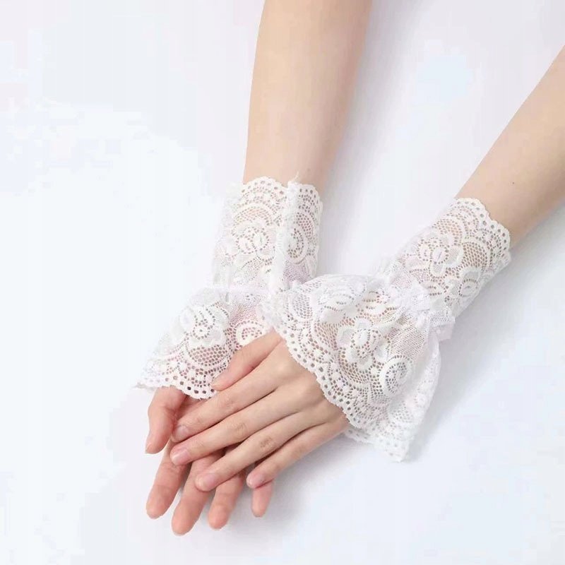 eleganckie białe MANKIETY fałszywe RĘKAWKI szykowne OZDOBY na nadgarstki