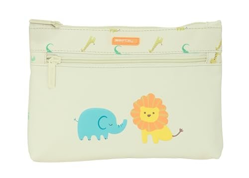 Safta PREESCOLAR SELVA - Duży futerał szkolny podwójny zamek błyskawiczny, etui dla dzieci, wygodne i wszechstronne, łatwe czyszczenie, 23x3x16 cm, złamany biały, Złamany biały, Estándar, zwykły