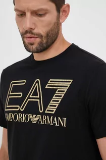 Koszulki męskie - EA7 Emporio Armani t-shirt bawełniany kolor czarny wzorzysty - grafika 1