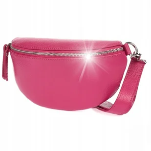 Fuksjowa Damska Skórzana Włoska Saszetka Nerka Na Pasek B68 : Kolory - Różo - Nerki - miniaturka - grafika 1