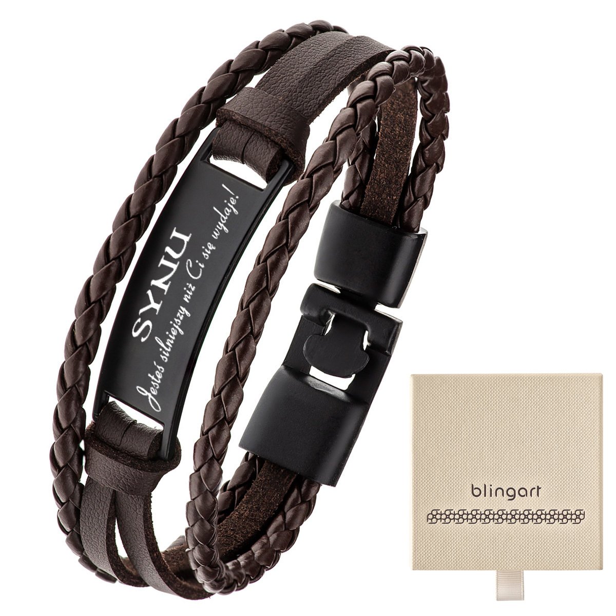 Bransoletka męska z GRAWEREM skórzana brązowa