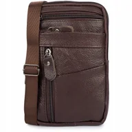Nerki - Saszetka Męska Do Paska Na Ramię Telefon Portfel Skórzana Pojemna Brązowa - miniaturka - grafika 1
