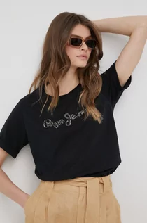 Koszulki i topy damskie - Pepe Jeans t-shirt bawełniany BABETTE kolor czarny - grafika 1