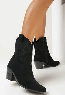 Czarne Botki Kowbojki na Stożku Kansa - Botki damskie - miniaturka - grafika 1