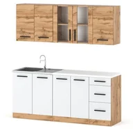 Meble kuchenne - Meble Kuchenne Nowoczesne Modułowe Małe Rest 2.0m Wotan Dąb Wotan Biały - miniaturka - grafika 1