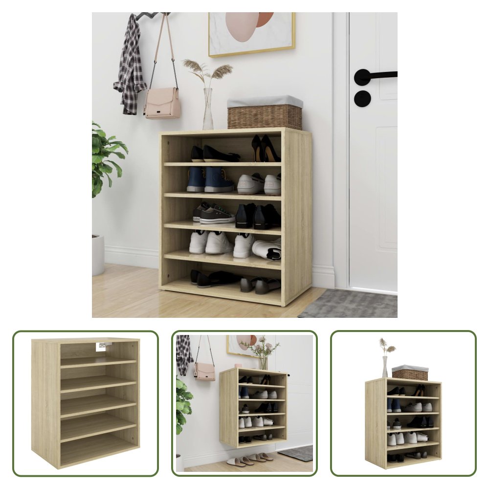 The Living Store Szafka na buty dąb sonoma 60x35x70 cm Materiał drewnopochodny