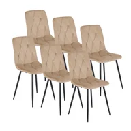 Krzesła - Zestaw Krzesło Tapicerowane Welurowe Kuchenne Beżowe Do Jadalni ROBIN 6x - miniaturka - grafika 1