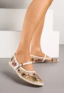 Baleriny - Białe Balerinki z Siateczki w Stylu Mary Jane Zdobione Kwiatowym Haftem Nitelissa - miniaturka - grafika 1