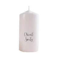 Świece - Świeca pieńkowa, na chrzest ze srebrnym napisem, 12cm/6cm, biała - miniaturka - grafika 1