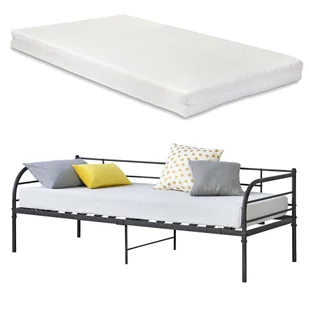 Metalowe łóżko dzienne z materacem Falun 90x200cm Łóżko młodzieżowe z materacem z zimnej pianki Łóżko pojedyncze Sofa Łóżko gościnne Czarny - Łóżka - miniaturka - grafika 1
