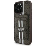 Portfele - Etui Guess 4G Stripes z portfelem Magsafe do iPhone 16 Pro Max brązowy - miniaturka - grafika 1