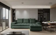 Narożniki - Sofa w kształcie L TOMI narożnik, tkanina Abriamo, wiele kolorów Ciemnozielony Prawostronny - miniaturka - grafika 1