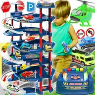 Tory, garaże, parkingi - Parking Garaż Samochodowy Zabawka Z Winda Elektryczna Zjeżdżalnia Dla Autek - miniaturka - grafika 1
