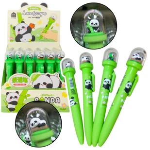 Długopis Żelowy Zielony Panda W Kopule Niebieski Tusz 0.5mm LEAN - Przybory szkolne - miniaturka - grafika 1